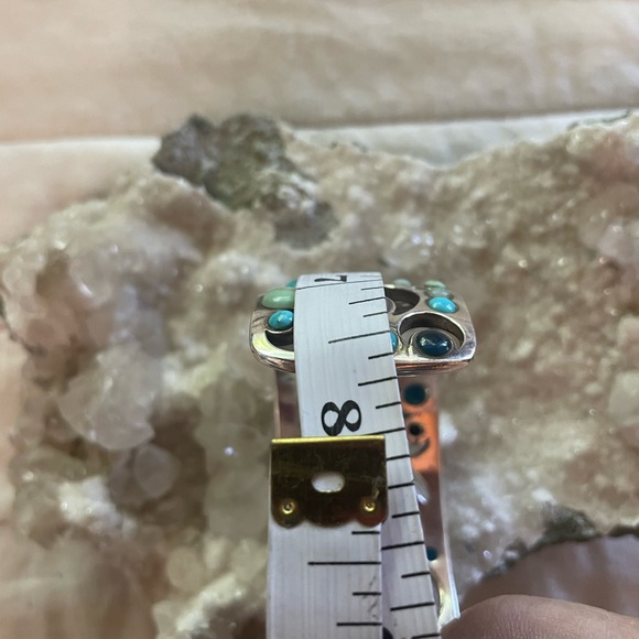 Vintage Sterling Silver Chunky Cuff Moon Cut Outs Various Stones - Picture 7 of 9